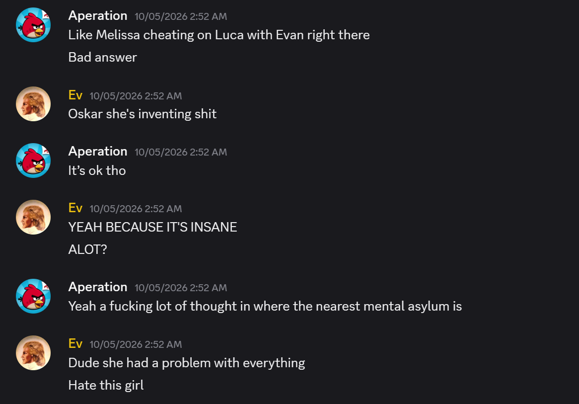 Discord conversation between Aperation and Ev during a heated exchange at 2:52 AM.